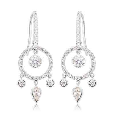 Sterling Silver with Round Brilliant & Pear Cut White Cubic Zirconia Earrings