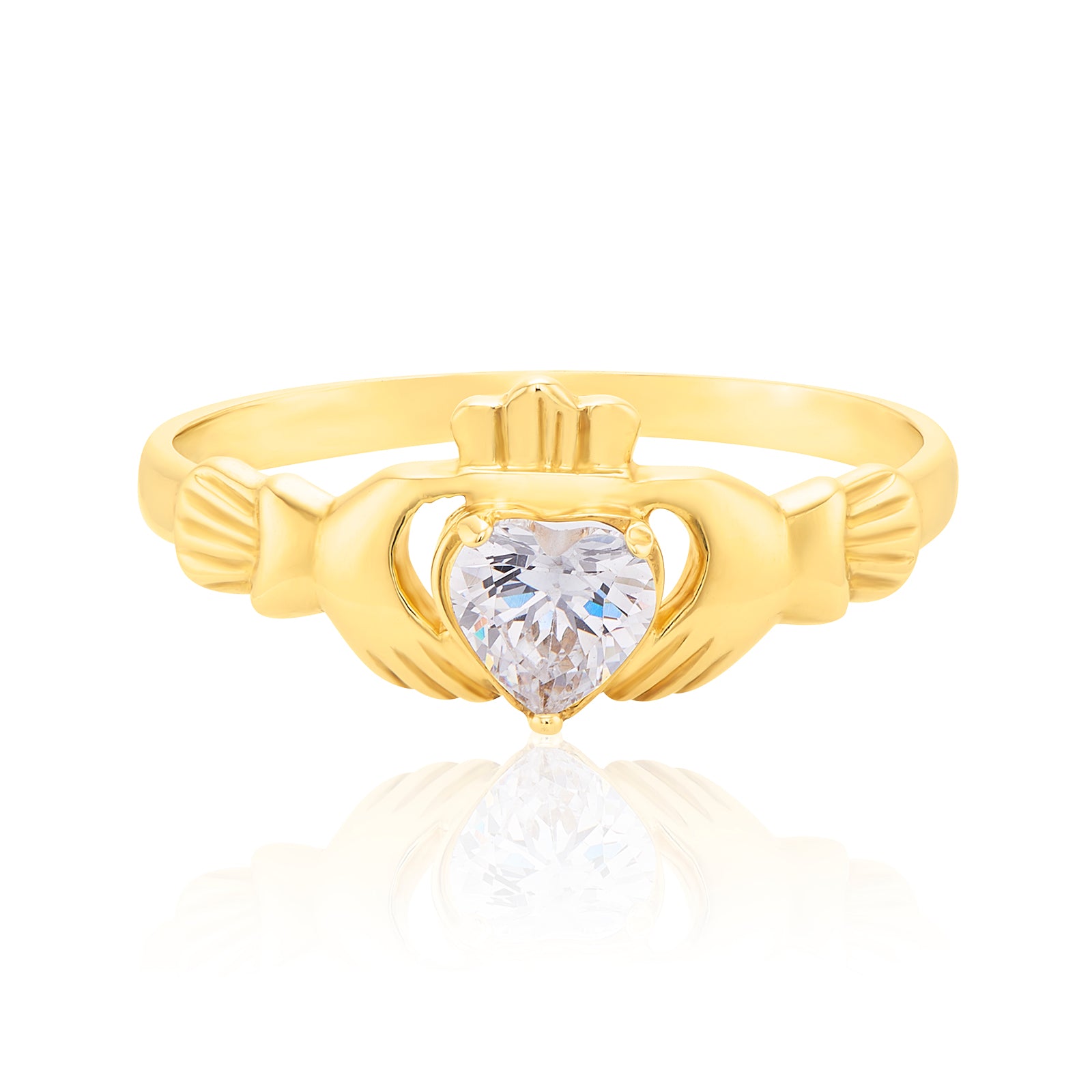 9ct Yellow Gold Heart Wheat Cubic Zirconia Ring
