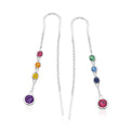 Sterling Silver with Round Brilliant Cut Cubic Zirconia Rainbow Threader Earrings