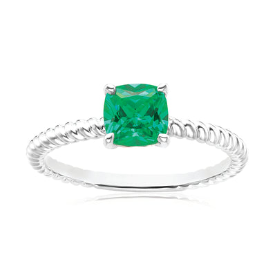 Sterling Silver Cusion 6x6mm Green Cubic Zirconia Ring