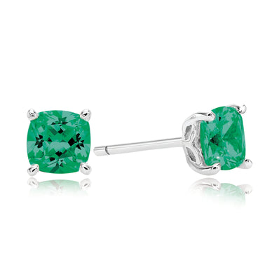 Sterling Silver Cushion 5x5mm Green Cubic Zirconia Children's Earrings