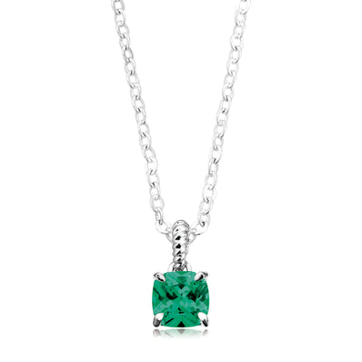 Sterling Silver Cushion 6x6mm Green Cubic Zirconia Pendant