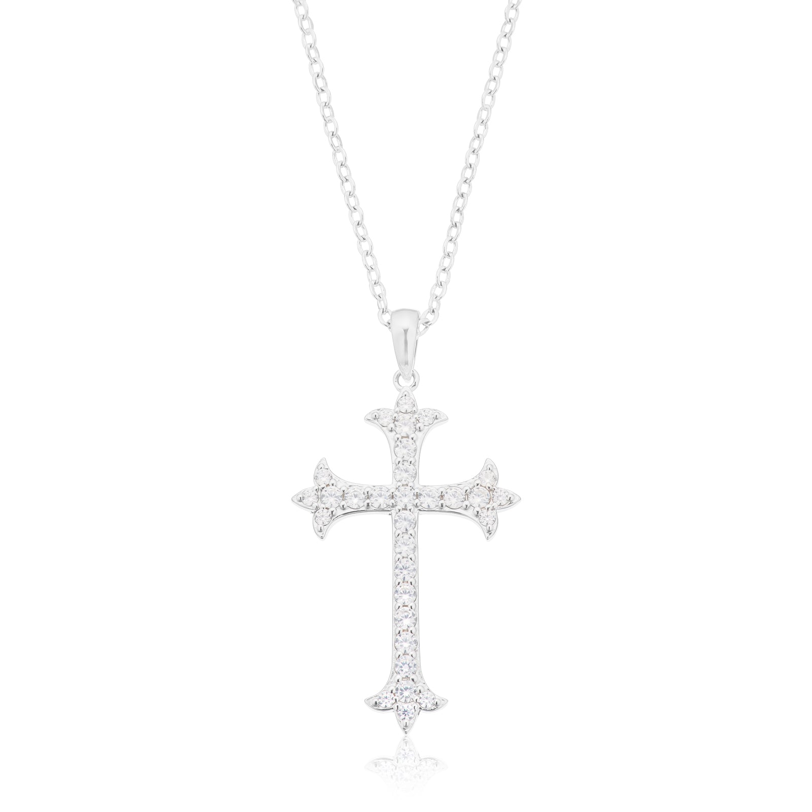 Sterling Silver Round Cut White Cubic Zirconia Cross Pendant