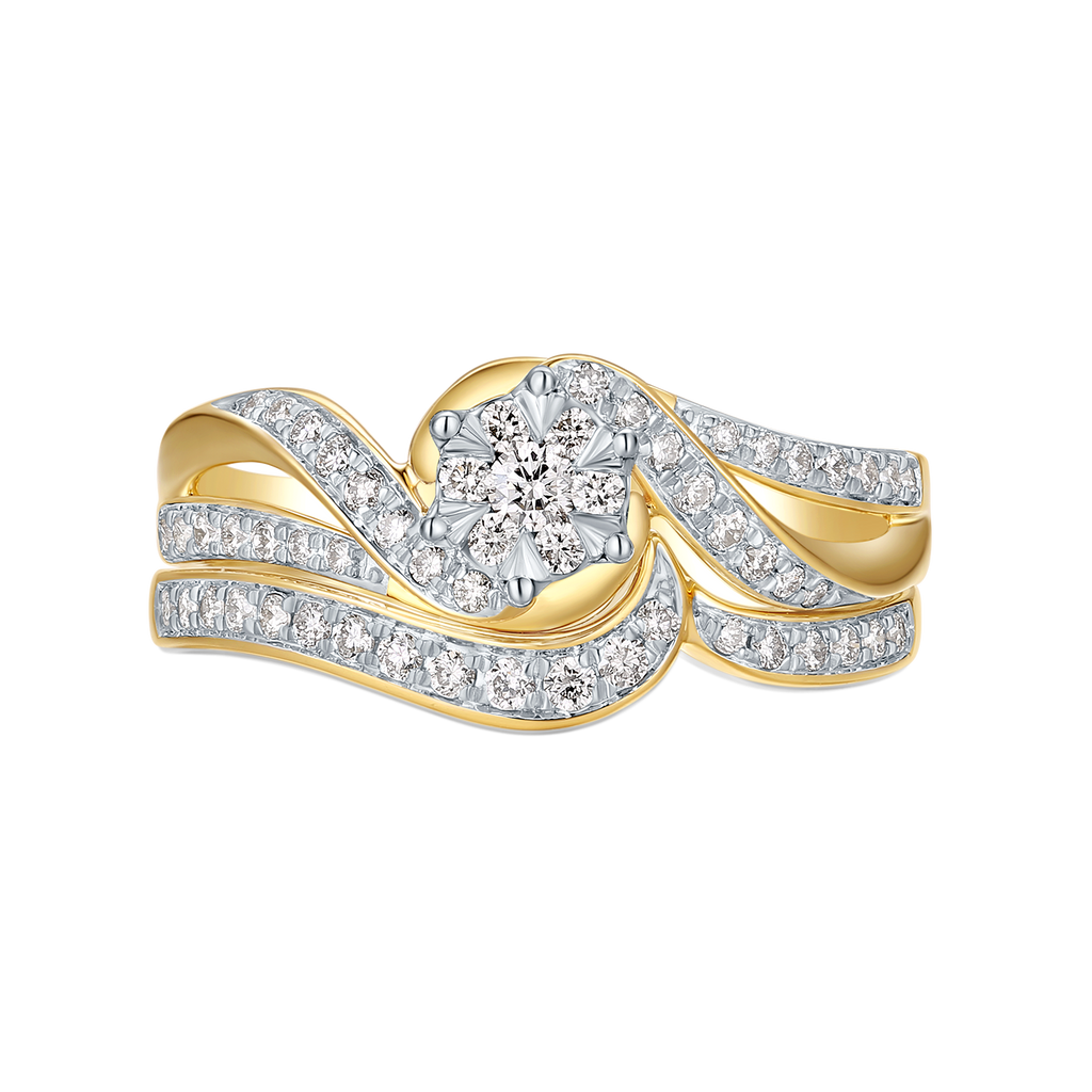 9ct Yellow and White Gold Round Brilliant Cut 0.40 Carat tw Diamond Ring Set
