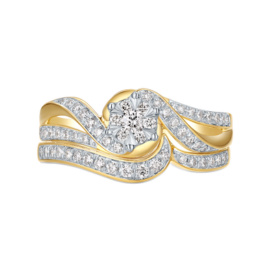 9ct Yellow and White Gold Round Brilliant Cut 0.40 Carat tw Diamond Ring Set