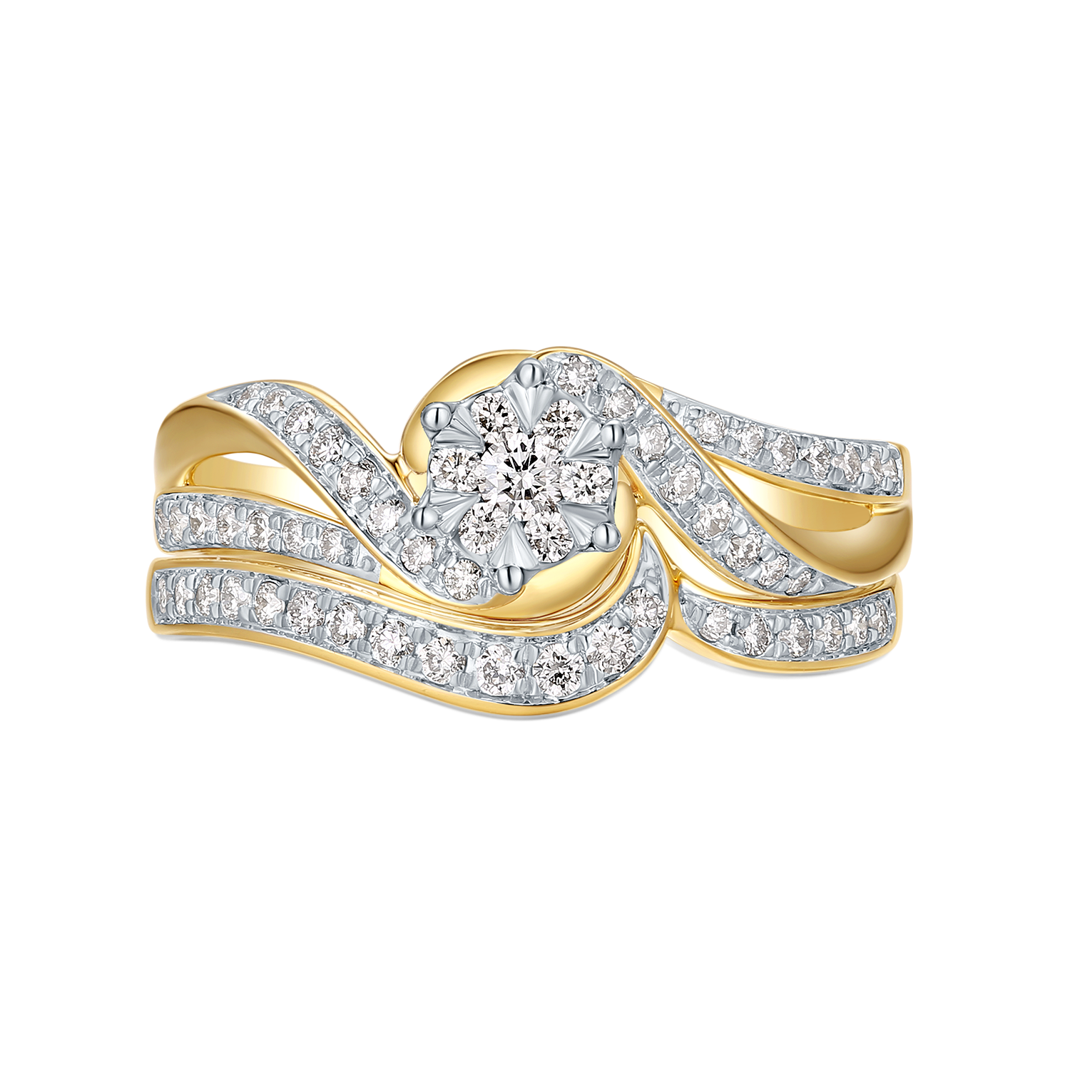 9ct Yellow and White Gold Round Brilliant Cut 0.40 Carat tw Diamond Ring Set