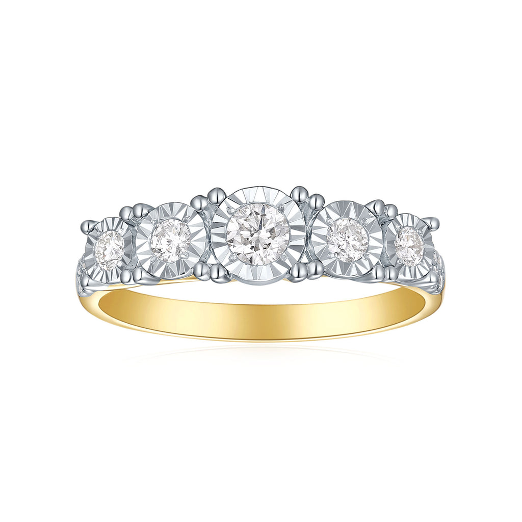 9ct Yellow and White Gold Round Brilliant Cut 0.34 Carat tw Diamond Dress Ring