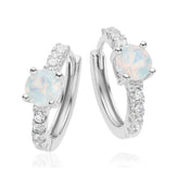 Sterling Silver with Round Cut White and Moonstone Cubic Zirconia June Birthstone Hoop Earrings