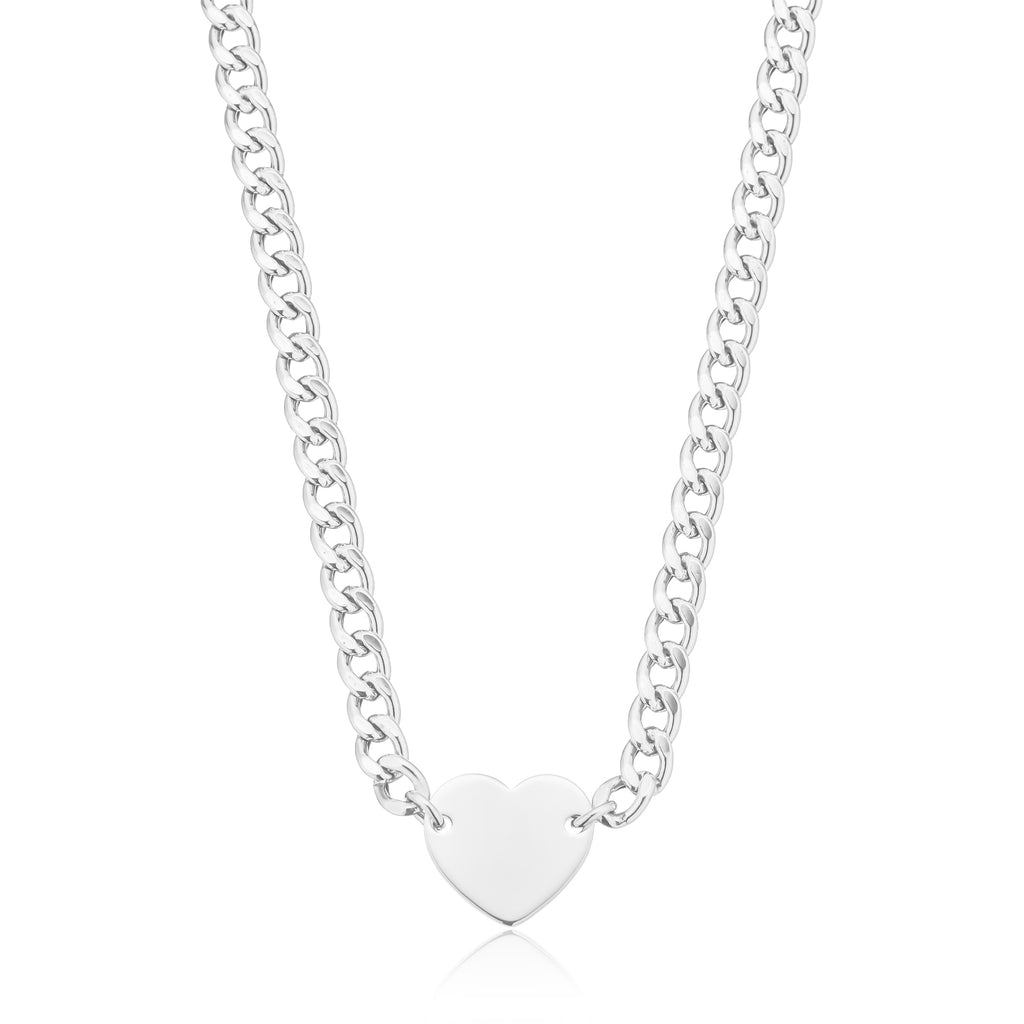 Sterling Silver 40-45cm Curb Heart Necklace