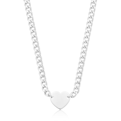 Sterling Silver 40-45cm Curb Heart Necklace