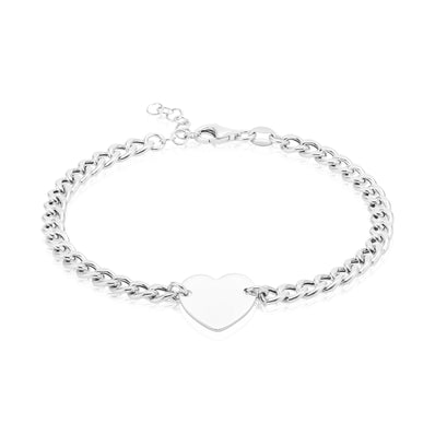 Sterling Silver 17-19cm Heart Curb Disc Bracelet
