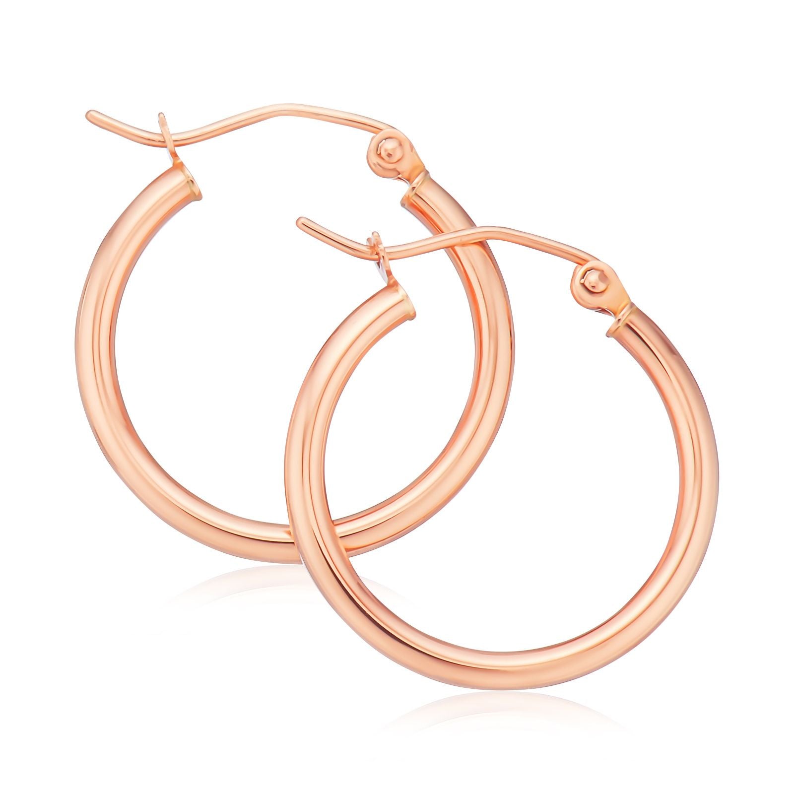 9ct Rose Gold Round Cut 2x20 mm Diacut Polished Hoop Earrings