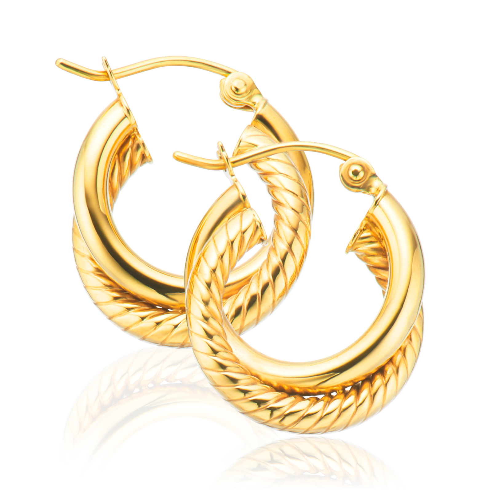 9ct Yellow Gold Round 2.5x17mm Mesh Polished Hoop Earrings