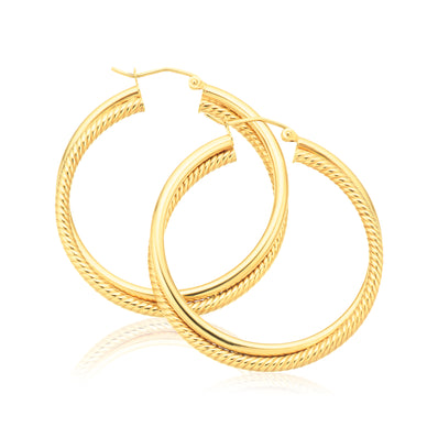 9ct Yellow Round 2.5x37 cm Mesh Polished Hoop Earrings