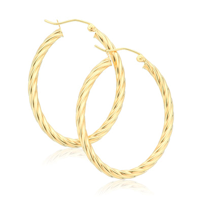 9ct Yellow Gold 28mm Pattern Twist Hoop Earrings