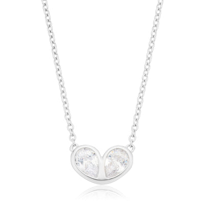 Sterling Silver with Pear Cut Cubic Zirconia Heart Necklace