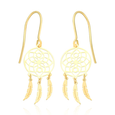 9ct Yellow Gold Dream Catcher Drop Earrings