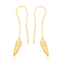 9ct Yellow Gold Leaf Thread Drop Earrings