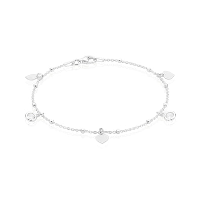 Sterling Silver 19cm Wheat Cubic Zirconia Heart Bracelet