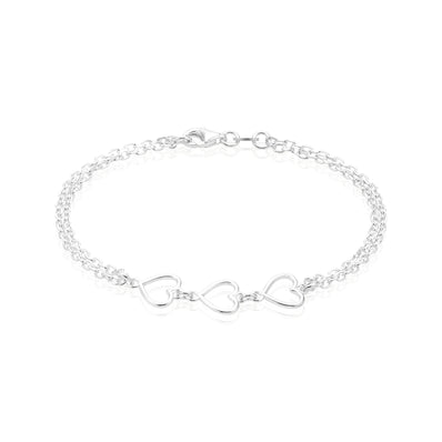 Sterling Silver 19cm Heart Bracelet