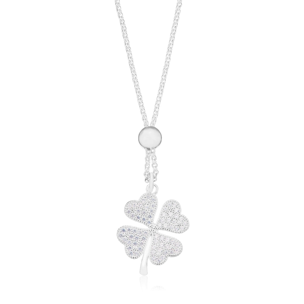 Sterling Silver Round Cut 45cm White Cubic Zirconia Clover Necklace