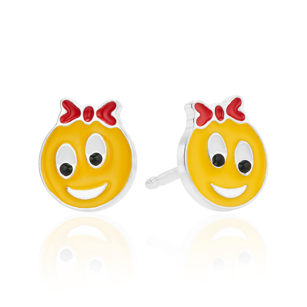 Sterling Silver Enamel Smiley Face Children's Stud Earrings