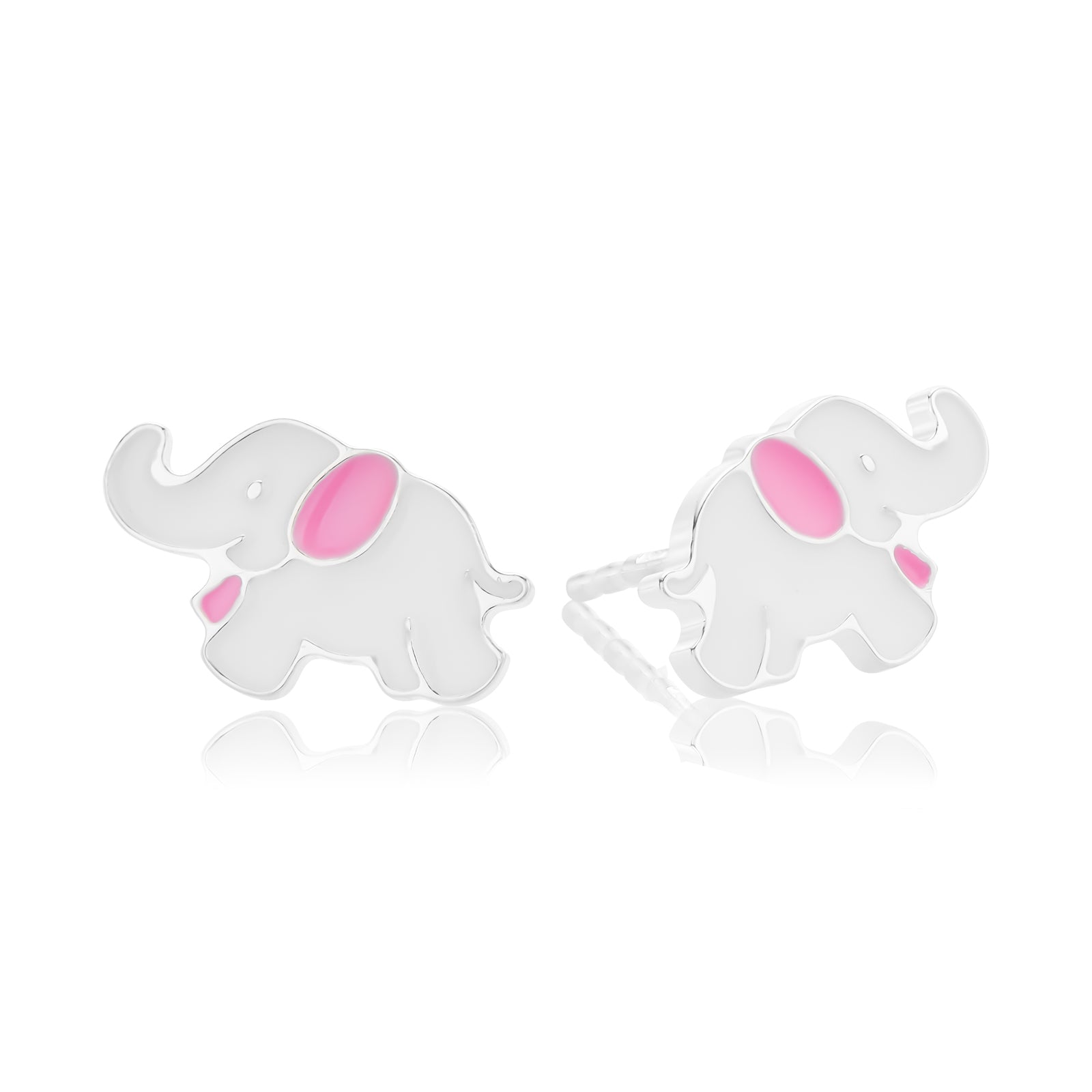 Sterling Silver Enamel Elephant Children's Earrings