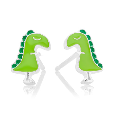 Sterling Silver Enamel Dinosaur Children's Earrings