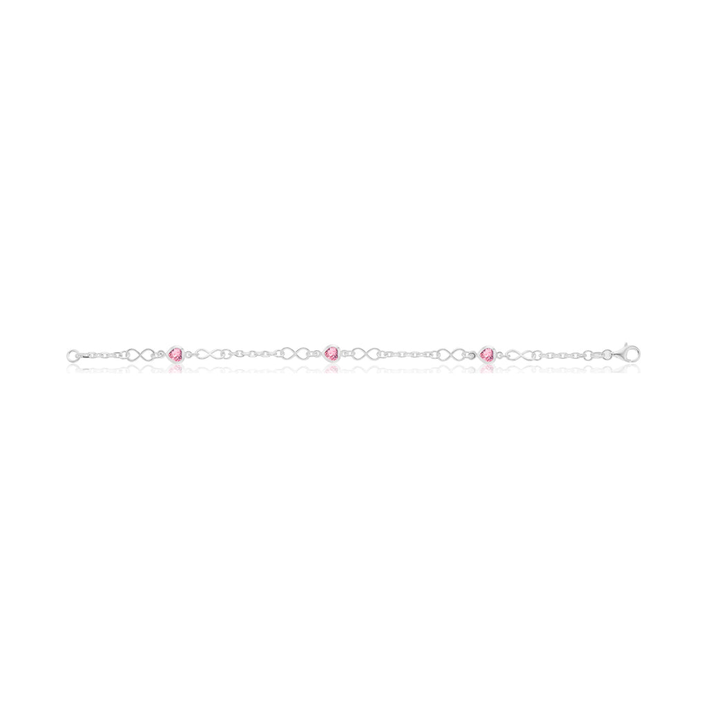 Sterling Silver 19cm Pink Cubic Zirconia Infinity Bracelet