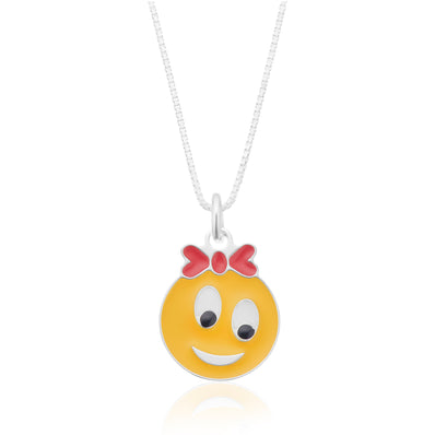 Sterling Silver 40cm Enamel Smiley Face Children's Pendant