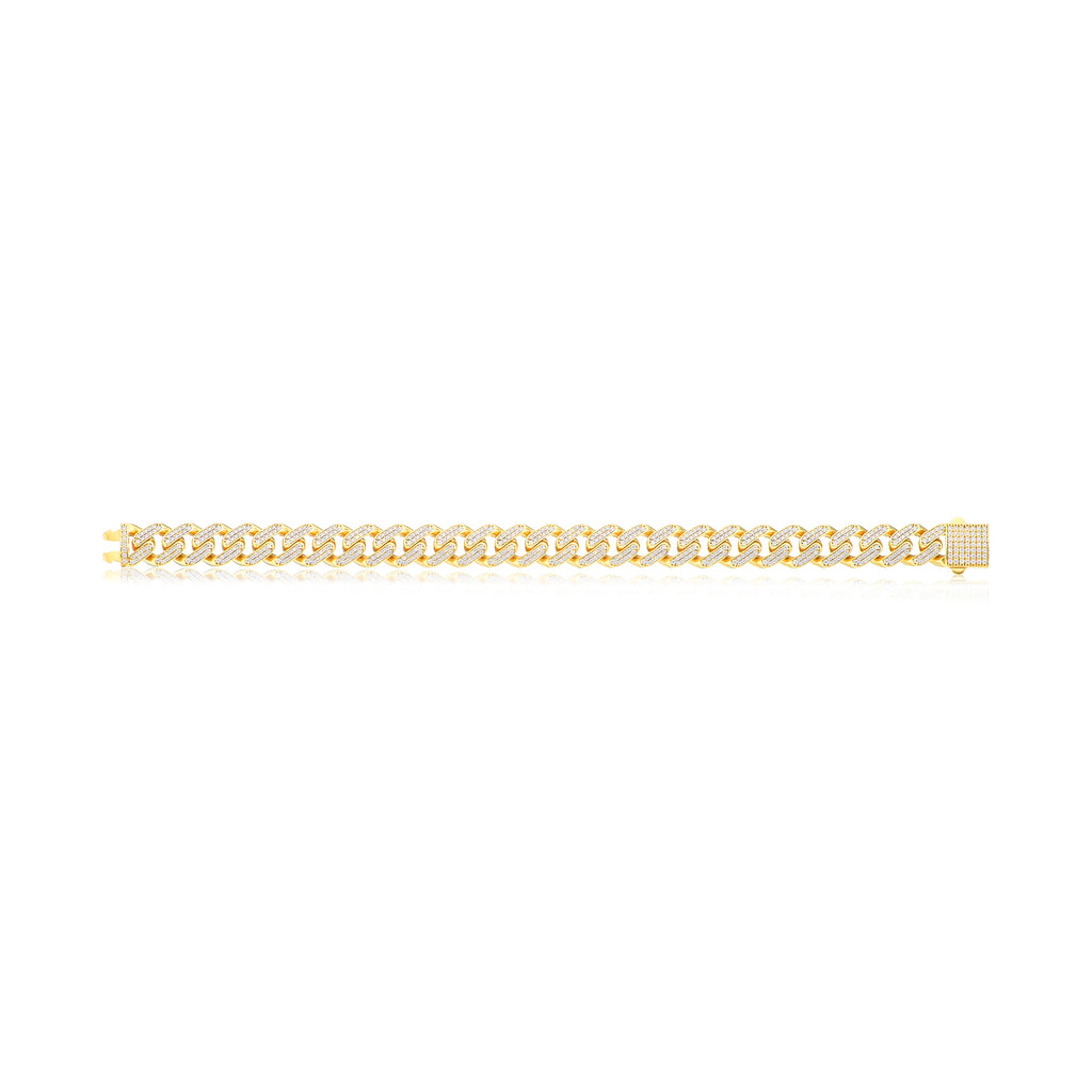 9ct Yellow Gold Round Cut Cubic Zirconia 21cm Curb Bracelet