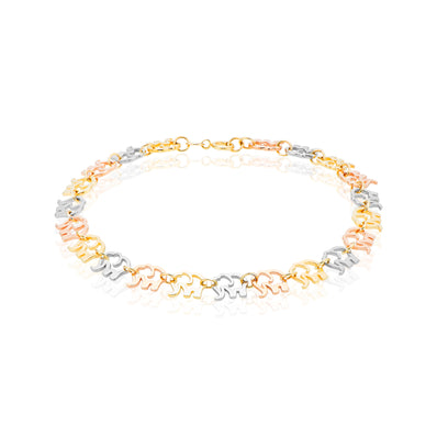 9ct Rose, White and Yellow Gold 19cm Elephant Bracelet