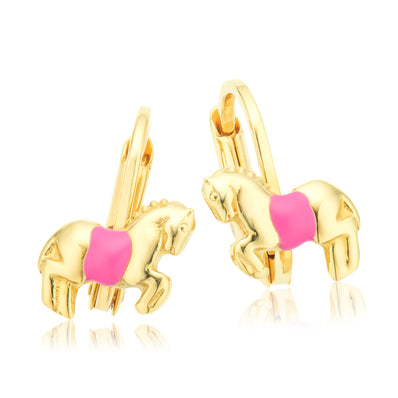 9ct Yellow Gold Enamel Unicorn Children's Hoop Earrings