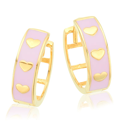9ct Yellow Gold Enamel Pink Huggie Children's Earrings