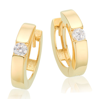 9ct Yellow Gold Round Wheat Cubic Zirconia Huggie Earrings