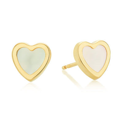 9ct Yellow Gold Mother of Pearl Heart Stud Earrings