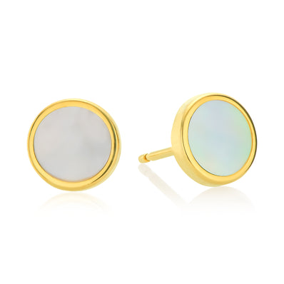 9ct Yellow Gold Mother of Pearl Circle Stud Earrings