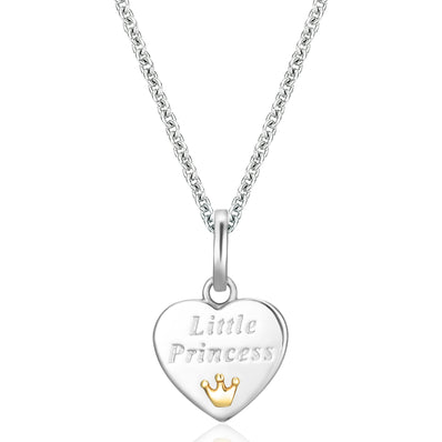 Sterling Silver Heart with 9ct Yellow Gold Crown Children's Pendant