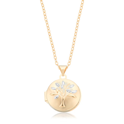 9ct Two Tone Gold Round Wheat Diaset Pendant