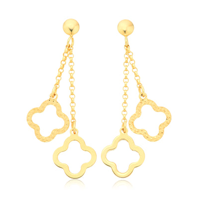 9ct Yellow Gold Silver Filled Clover Double Drop Earrings
