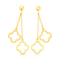9ct Yellow Gold Silver Filled Clover Double Drop Earrings