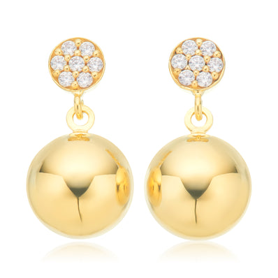9ct Yellow Gold Silver Filled Ball Drop Cubic Zirconia Earrings