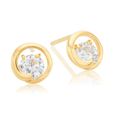9ct Yellow Gold Silver Filled Wheat Float Cubic Zirconia Stud Earrings