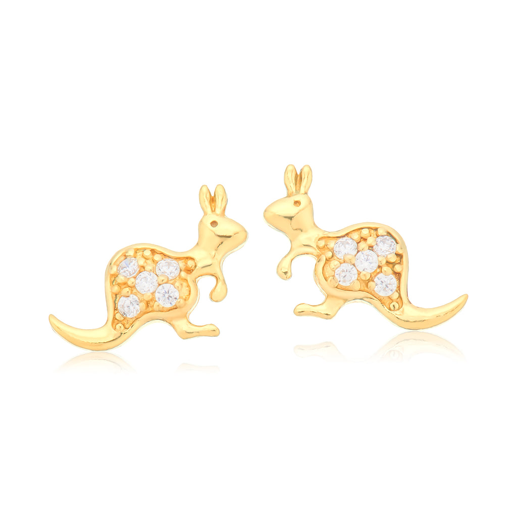 9ct Yellow Gold Silver Filled White Cubic Zirconia Kangaroo Earrings