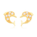 9ct Yellow Gold Silver Filled Round White Cubic Zirconia Dolphin Earrings