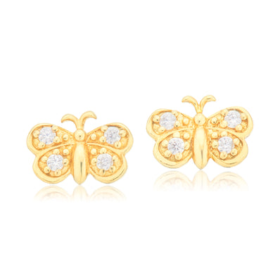 9ct Yellow Gold Silver Filled Round White Cubic Zirconia Butterfly Earrings