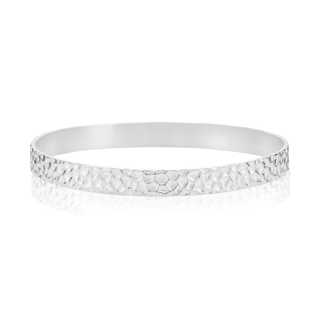 Sterling Silver 65mm Pattern Hammered Texture Bangle