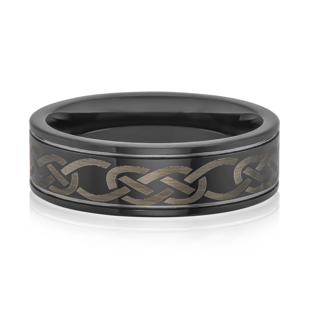 Tensity Tungsten Pattern Black Tone Celtic Ring