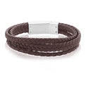 Tensity Stainless Steel & Leather Brown 3 Rows Bracelet