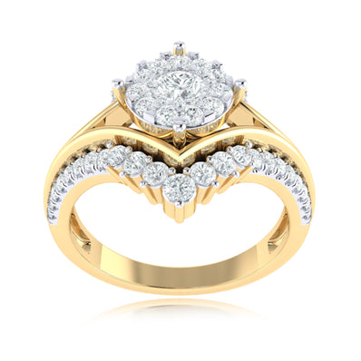 9ct Yellow Gold Round Cut 0.75 Carat tw Diamond Dress Ring